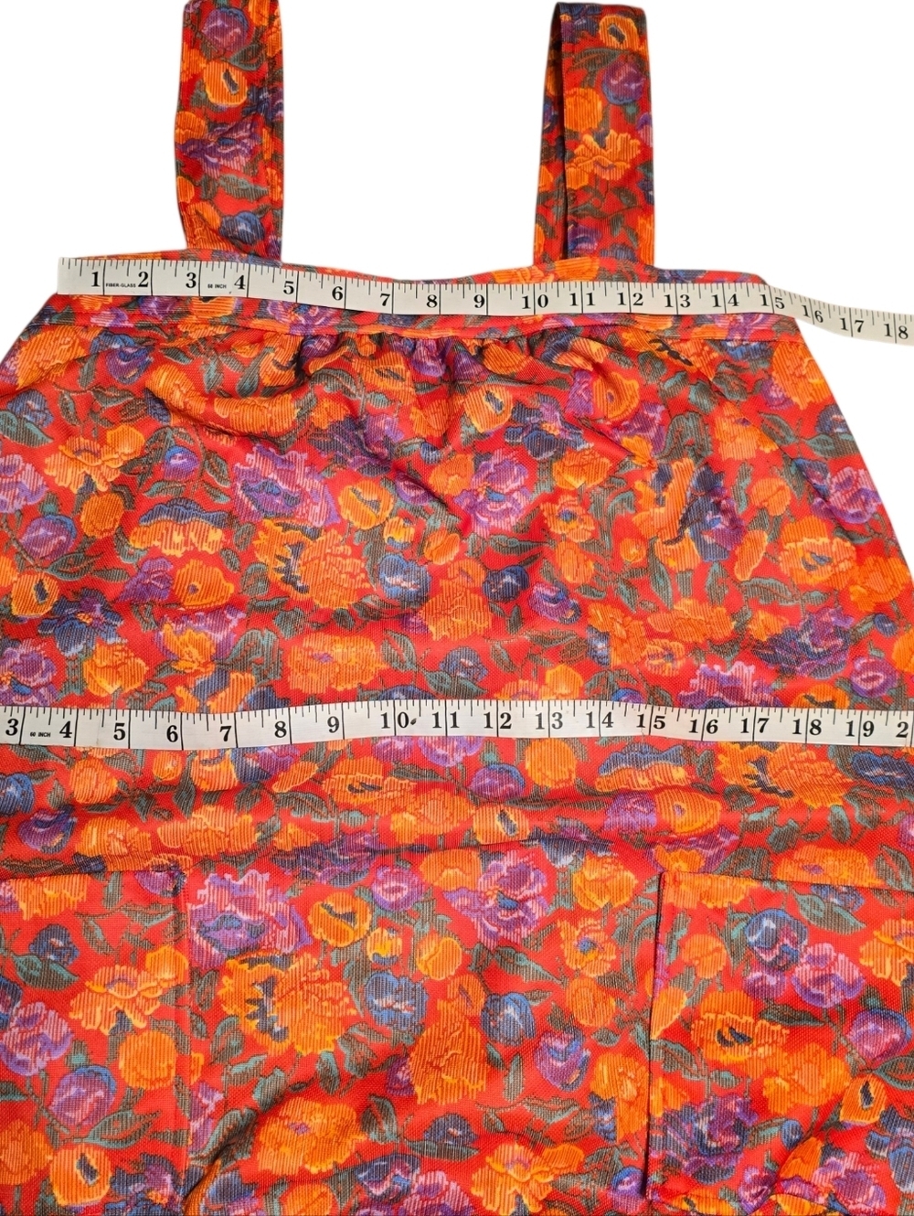 Vintage 1970s Sears Floral Psychedelic Pinafore Apron Dress Red Orange 16.5 - Picture 10 of 14